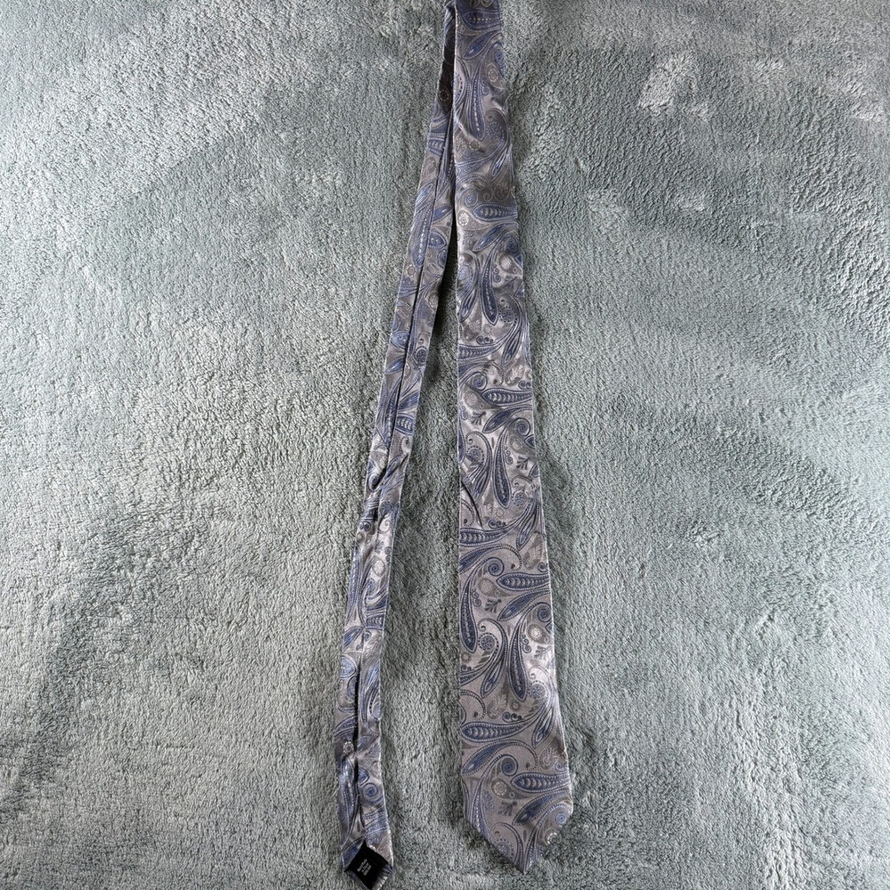 Handmade Blue Silver Paisley Silk Necktie Mens Formal Business Wedding Tie